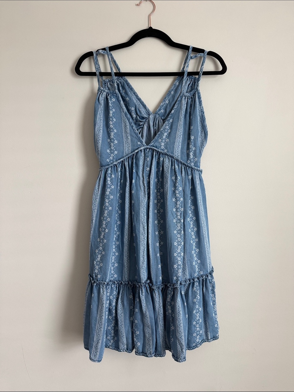 Gianna Bini Boho Babydoll Western Cottagecore Cozy Mini Sundress Floral Blue